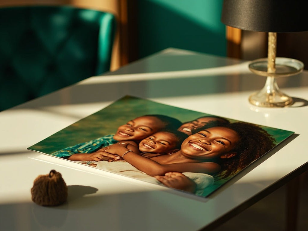 Exemple plaque aluminium personnalisée avec photo famille avec une taille 30x40 cm haute qualité impression HD